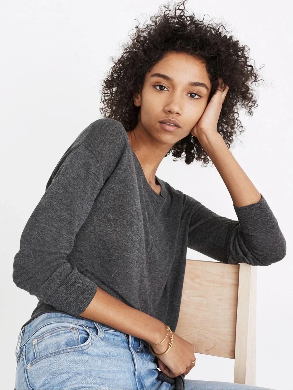 Madewell Modern Tie-Front Sweater Women’s L Charcoal Gray Lightweight Knit